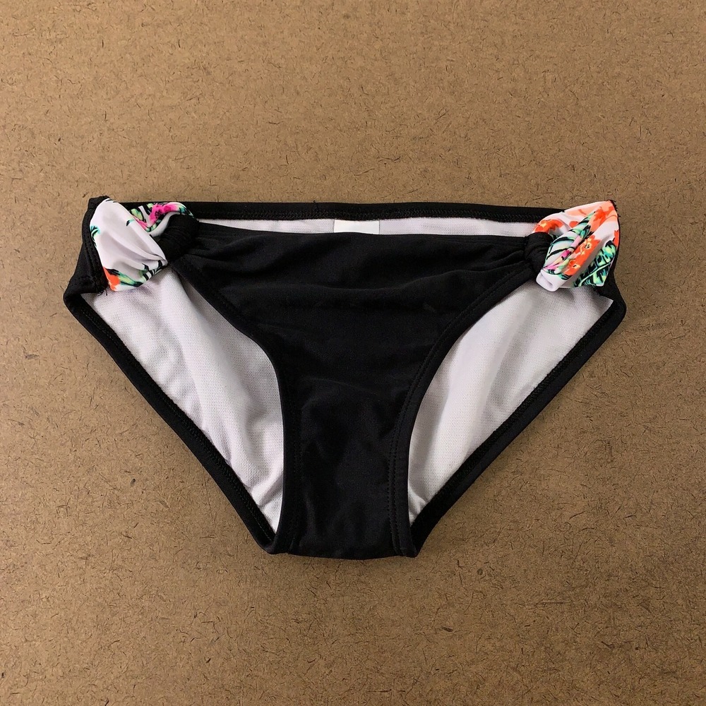Glitter Beach Girls Size 12 Black Floral Twist Side Bikini Swim Bottom New